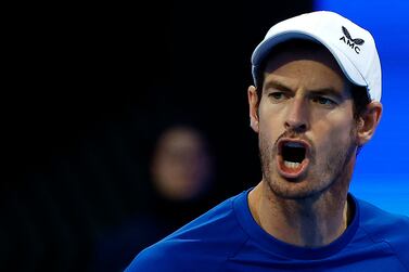 Britain's Andy Murray reacts after a point against Czech Republic's Jakub Mensik during their men's singles match at the ATP Qatar Open tennis tournament in Doha on February 21, 2024.  (Photo by KARIM JAAFAR  /  AFP)