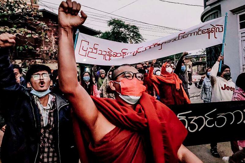 An anti-military government protest rally in Mandalay, Myanmar, last week. AP Photo