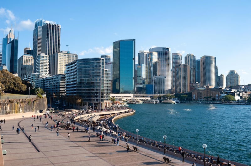 MNJMM5 11.05.2018, Sydney, New South Wales, Australia - A view of Sydney's city skyline with the Central Business District and the waterfront.