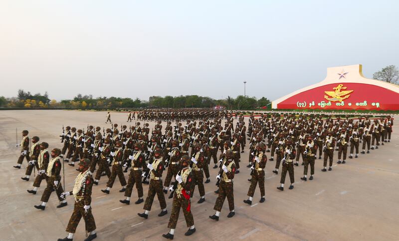 Myanmar military officers on parade.  AP
