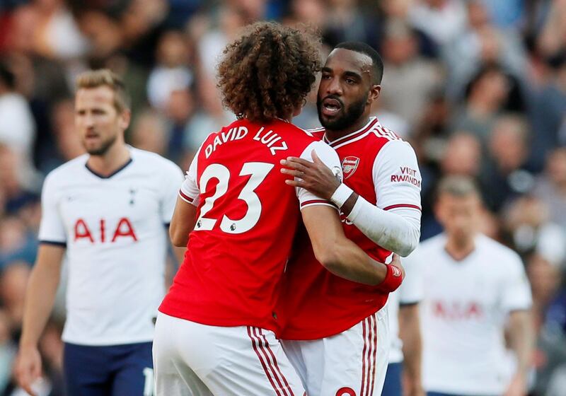 Arsenal's Alexandre Lacazette celebrates scoring their first goal. Reuters