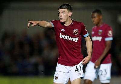 FILE PHOTO: Soccer Football - Carabao Cup Second Round - AFC Wimbledon v West Ham United - The Cherry Red Records Stadium, London, Britain - August 28, 2018  West Ham's Declan Rice during the match   Action Images via Reuters/Matthew Childs/File Photo