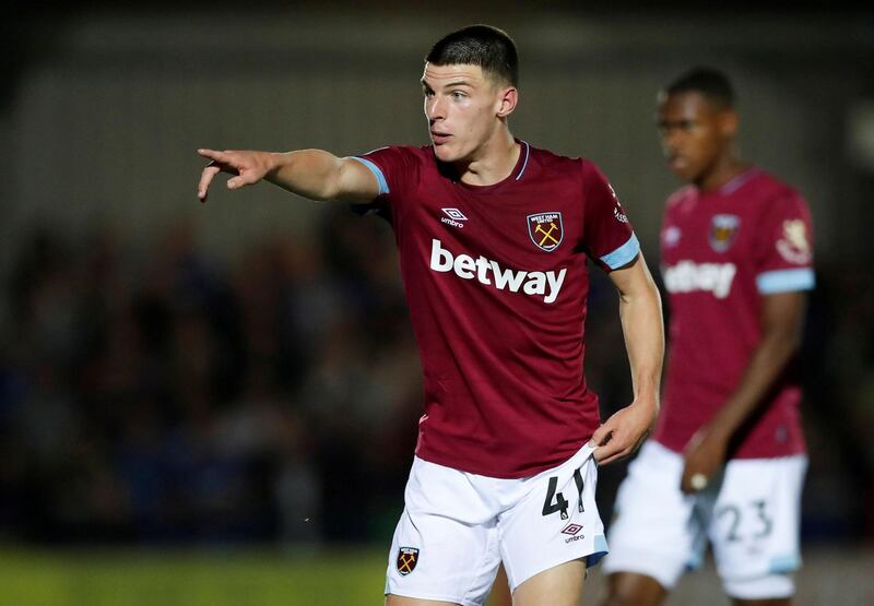 FILE PHOTO: Soccer Football - Carabao Cup Second Round - AFC Wimbledon v West Ham United - The Cherry Red Records Stadium, London, Britain - August 28, 2018  West Ham's Declan Rice during the match   Action Images via Reuters/Matthew Childs/File Photo