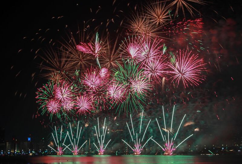Abu Dhabi, United Arab Emirates, December, 2, 2020.   UAE National Day fireworks display at the Corniche.
Victor Besa/The National