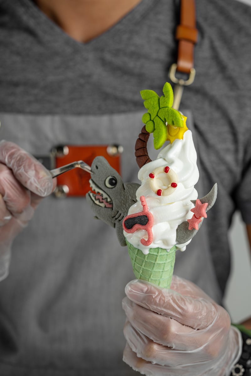 The decorative extras are made using waffle cone batter and a special mould