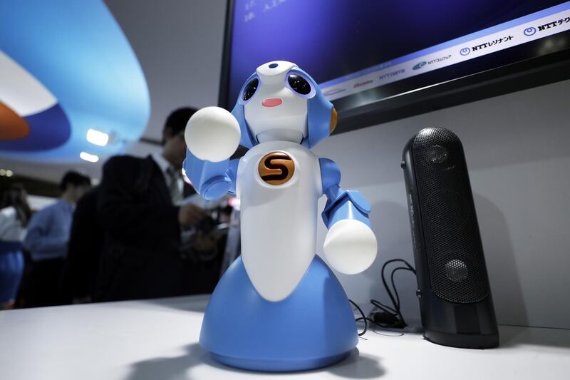 A Nippon Telegraph and Telephone East Corp. Robo Connect communication robot demonstrates at the Artificial Intelligence Exhibition & Conference in Tokyo, Japan, on Wednesday, April 4, 2018. The AI Expo will run through April 6. Photographer: Kiyoshi Ota/Bloomberg