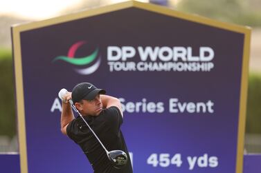 DUBAI, UNITED ARAB EMIRATES - NOVEMBER 14: Rory McIlroy of Northern Ireland tees off on the first hole during the Pro-Am prior to the DP World Tour Championship on the Earth Course at Jumeirah Golf Estates on November 14, 2023 in Dubai, United Arab Emirates. (Photo by Andrew Redington / Getty Images)