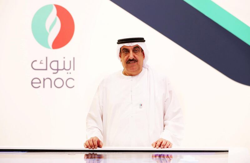 DUBAI , UNITED ARAB EMIRATES ,  October 23 , 2018 :- Saif Humaid Al Falasi, Group CEO of ENOC at the ENOC stand during the WETEX 2018 held at Dubai World Trade Centre in Dubai. ( Pawan Singh / The National )  For Business. Story by Jennifer Gnana