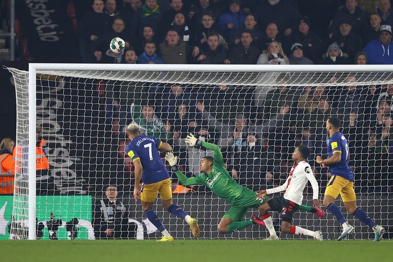 Joelinton fires over the crossbar from close range. Getty