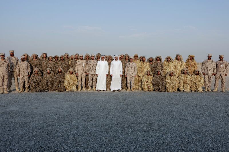 Sheikh Hamdan bin Mohammed, Crown Prince of Dubai, attends the graduation of the 18th cohort of the national military service at Seih Hafeir in Abu Dhabi