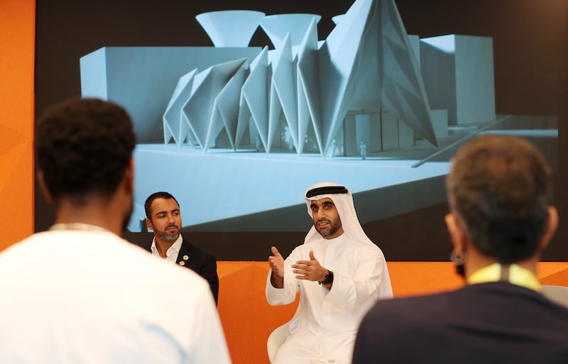 Architect Ahmed Bukhash makes a point at The Good Place pavilion at Expo 2020 Dubai.