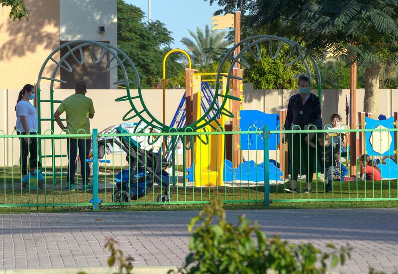 Abu Dhabi, United Arab Emirates, January 19, 2021.  Al Reef Village in Abu Dhabi.  One of the parks at the side of the roundabouts.
Victor Besa/The National 
Section:  NA
Reporter:  Gillian Duncan