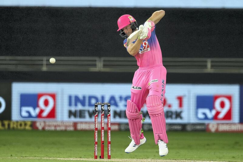 Jos Buttler  of Rajasthan Royals during match 12 of season 13 of the Dream 11 Indian Premier League (IPL) between the Rajasthan Royals and the Kolkata Knight Riders held at the Dubai International Cricket Stadium, Dubai in the United Arab Emirates on the 30th September 2020.  Photo by: Ron Gaunt  / Sportzpics for BCCI
