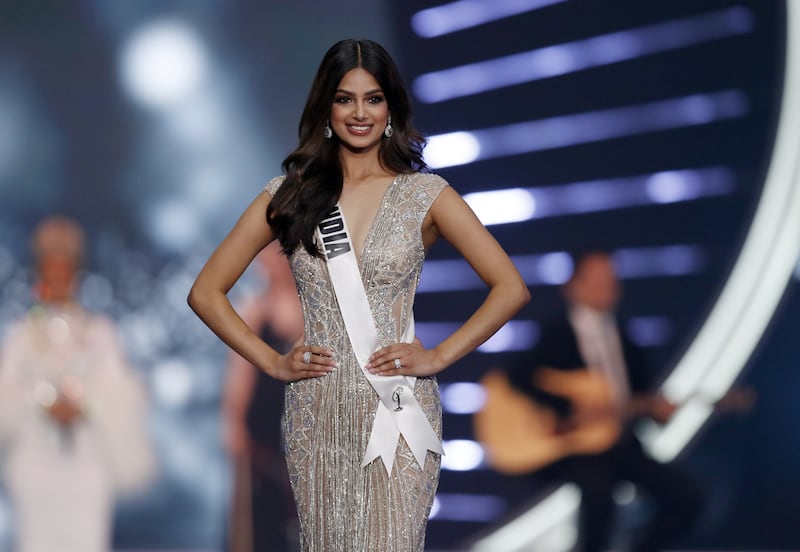 Harnaaz Sandhu poses during the pageant. EPA