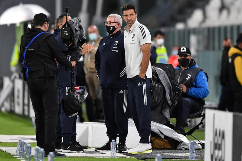 Gianluigi Buffon pitchside ahead of the cancelled match between Juventus and Napoli. Getty Images
