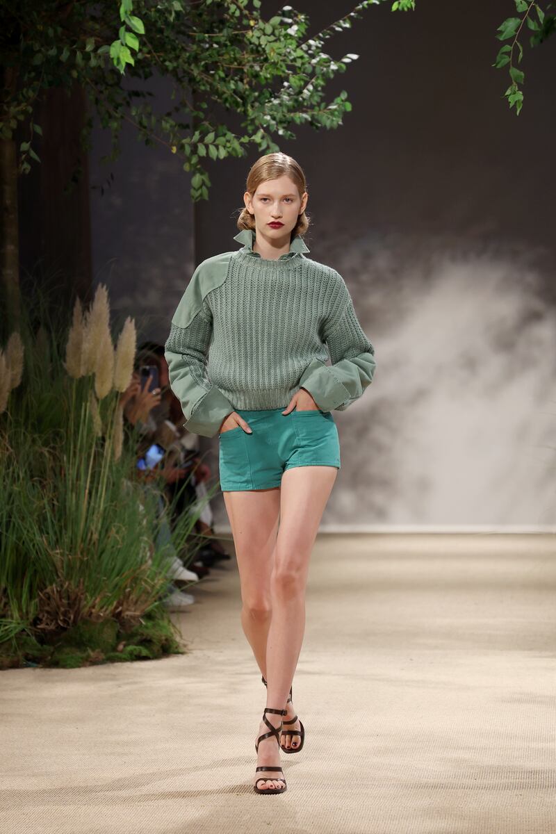 A  jumper with military patches on the shoulders at the Max Mara spring/summer show