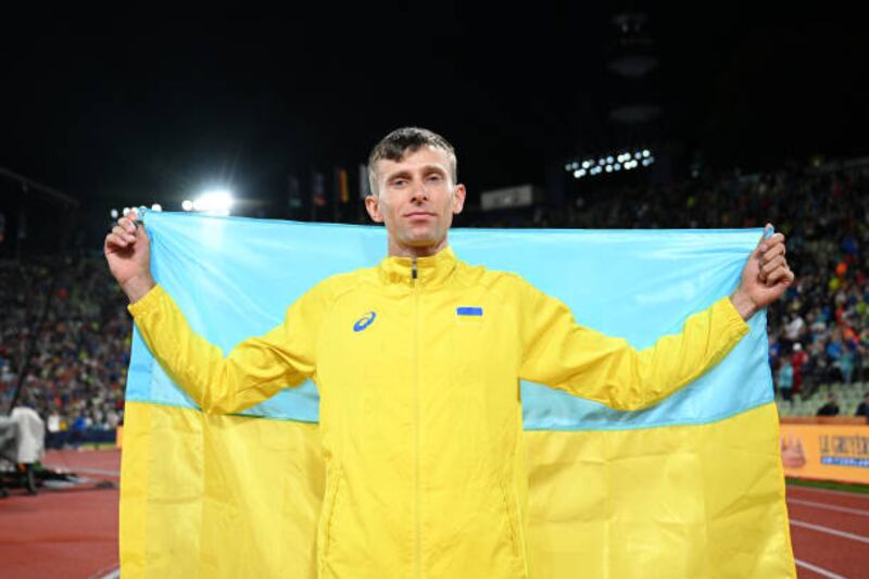 Bronze medalist Andriy Protsenko of Ukraine celebrates after the men's high jump final on day eight of the European Championships in Munich, Germany. Getty