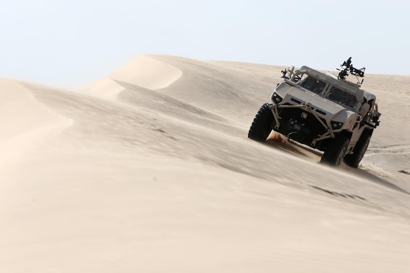 Al Ajban, United Arab Emirates, January 7, 2016:     NIMR special operations vehicle drives in the desert near their production facility in the Tawazun Industrial Park in the Al Ajban area north of Abu Dhabi on January 7, 2016. Christopher Pike / The National

Job ID: 95034
Reporter: Shereen El Gazzar
Section: Business
Keywords: 




 *** Local Caption ***  CP0107-bz-NIMR factory tour-23.JPG