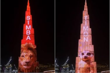 The Burj Khalifa was lights up with a special Lion King display. Emaar 