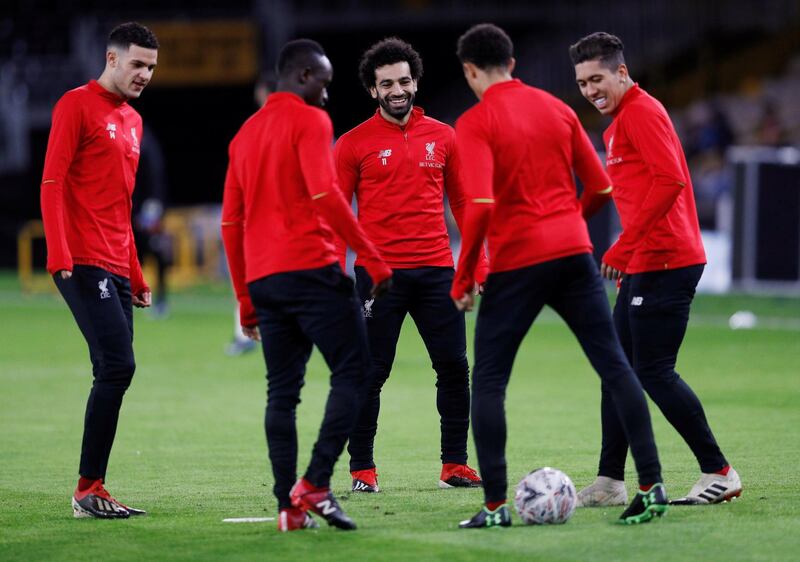 Mohamed Salah warms up before the game against Wolves. Reuters