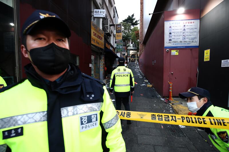 Policemen at the scene of a deadly accident. Getty