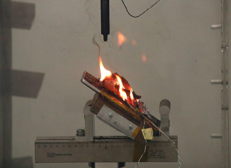 The Note 7 battery burns after it exploded during tests at a laboratory in Singapore. Edgar Su / Reuters