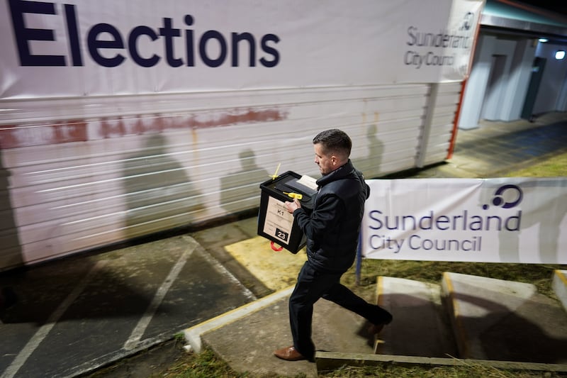 The first ballot boxes arrive at Silksworth Community Pool, Tennis and Wellness Centre in Sunderland. Getty