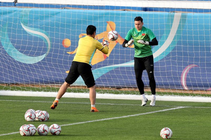 Dubai, United Arab Emirates - January 23, 2019: The Vietnam team trains ahead of their Asian cup quarterfinal against Japan. Wednesday, January 23rd, 2019 at Al Maktoum Stadium, Dubai. Chris Whiteoak/The National