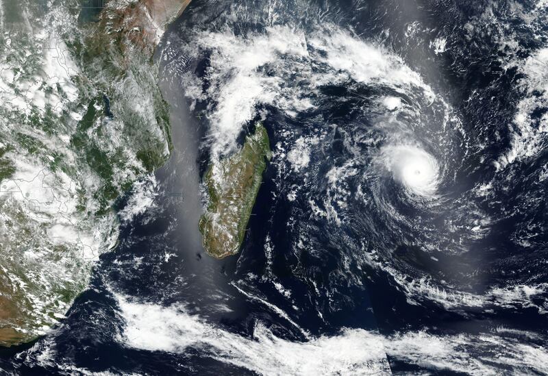 Satellite imagery shows Tropical Cyclone Freddy approaching Madagascar. Nasa Worldview/Handout via Reuters