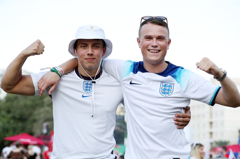 England fans Lewis Mintrim (R) and Harry Hatton