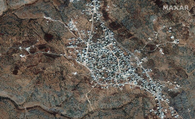 A satellite view of the reported area of residence of ISIS leader Abu Bakr Al Baghdadi near the village of Barisha, Syria. Reuters