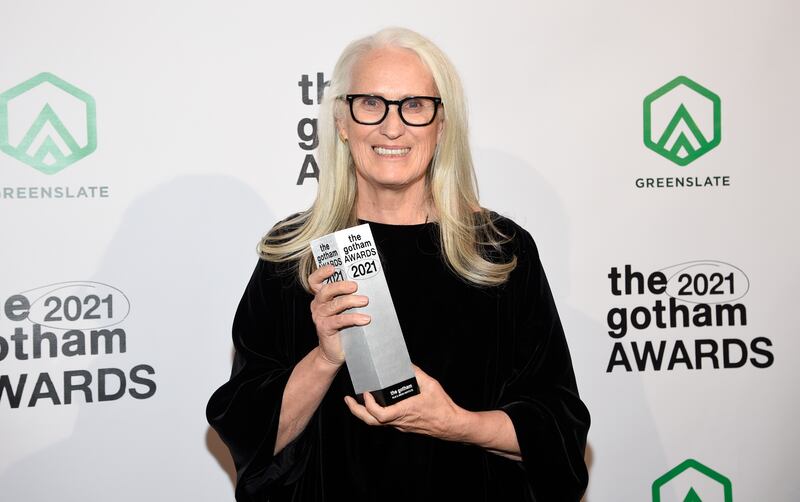 Jane Campion poses with the Director's Tribute Award. AP
