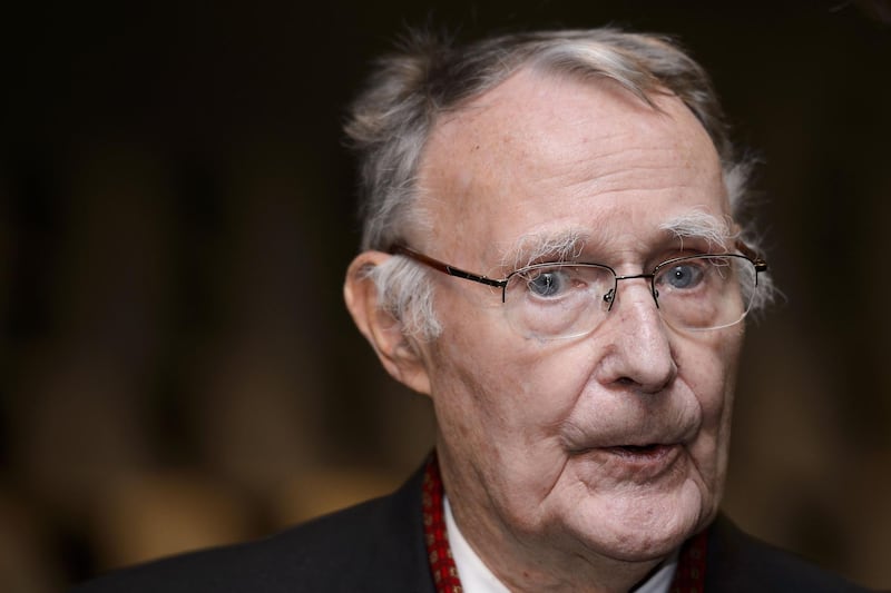 (FILES) This file photo taken on December 3, 2018 shows Ikea founder Ingvar Kamprad posing prior the inauguration of the Margaretha Kamprad Chair of Environmental Science and Limnology at the Swiss Federal Institutes of Technology of Lausanne (EPFL) in Lausanne. 
Ingvar Kamprad, the enigmatic founder of Swedish furniture giant IKEA, died aged 91 on Sunday, the company said. / AFP PHOTO / FABRICE COFFRINI