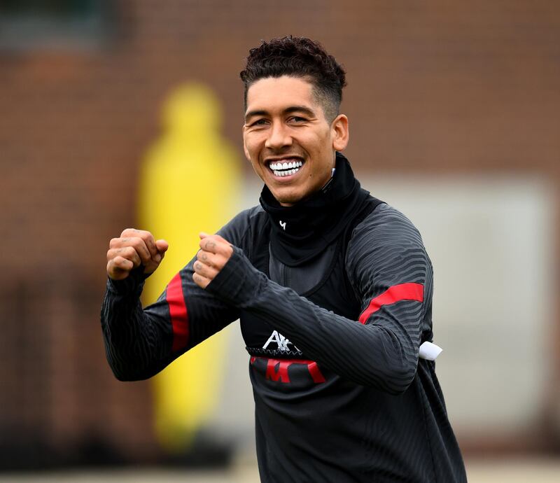 LIVERPOOL, ENGLAND - OCTOBER 02: (THE SUN OUT, THE SUN ON SUNDAY OUT) Roberto Firmino of Liverpool during a training session at Melwood Training Ground on October 02, 2020 in Liverpool, England. (Photo by Andrew Powell/Liverpool FC via Getty Images)