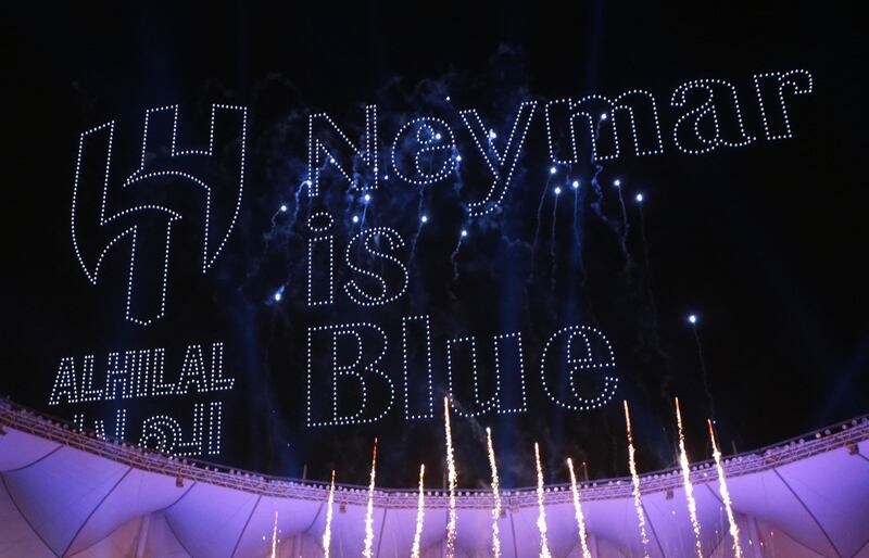 Light show at the King Fahd International Stadium to welcome Al Hilal's new signing Neymar. Reuters