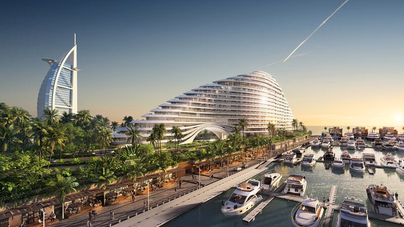 Jumeirah Group's Marsa Al Arab, a superyacht-inspired beachfront resort, aims to open by the end of this year.  Photos: Jumeirah Group