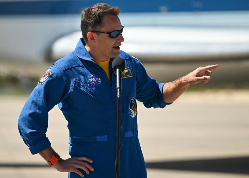 Josh Cassada speaks at the press conference at the Kennedy Space Centre. AFP