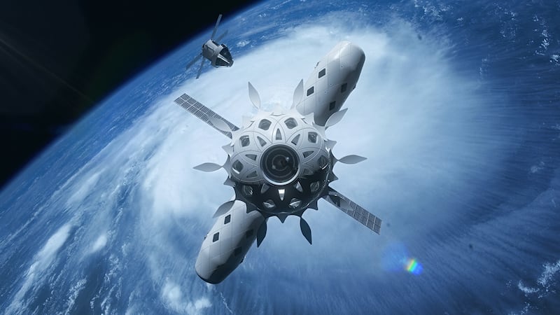 6: Graphene in space. The Graphene Space Habitat space station is made from conjoined pressurised capsules with the front of the vehicle featuring an impressive viewing deck. Users of the glassed observational dome can be protected from damaging solar radiation by closing its petal-like shields.