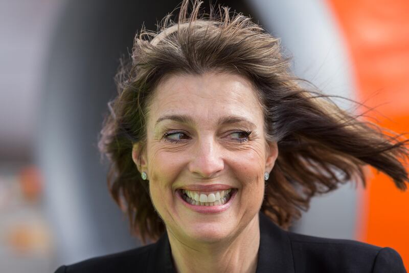 FILE PHOTO: Carolyn McCall, chief executive officer of EasyJet Plc, reacts as she arrives at Schiphol Airport, operated by the Schiphol Group, in Amsterdam, Netherlands, on Tuesday, March 31, 2015. McCall is stepping down from the discount carrier to take up the same role at ITV Plc, it was announced in a statement released by EasyJet on Monday, July 17, 2017. Photographer: Jasper Juinen/Bloomberg