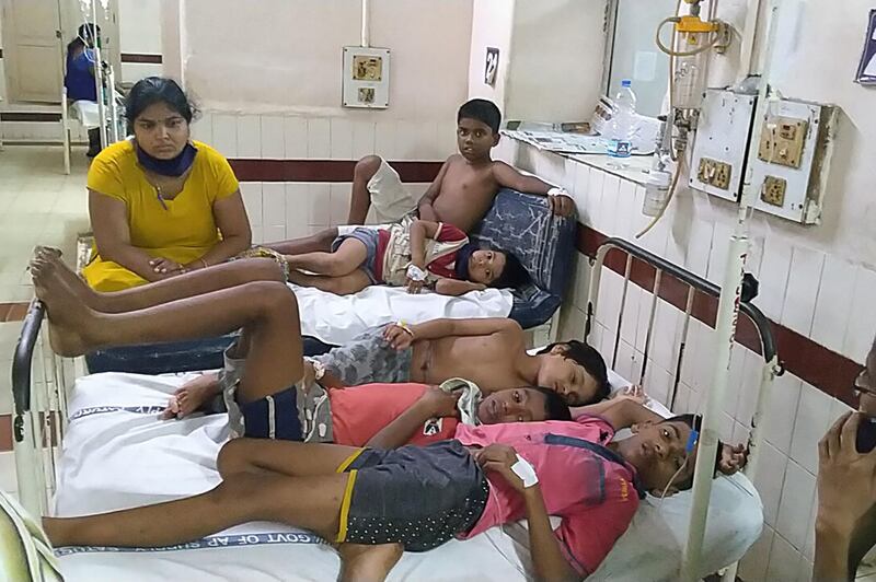 Children affected by a gas leak from the LG Polymers plant lie on beds at the King George hospital in Visakhapatnam. AFP