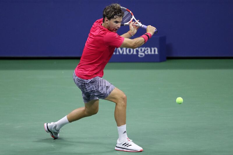 Dominic Thiem hits a backhand to Marin Cilic during the US Open third round. AFP