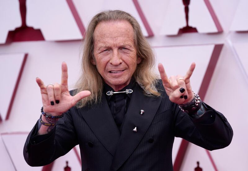 Paul Raci arrives at the Oscars on Sunday, April 25, 2021, at Union Station in Los Angeles. (AP Photo/Chris Pizzello, Pool)