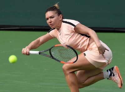 Mar 9, 2018; Indian Wells, CA, USA; Simona Halep (ROU) during her second round match against Kristyna Pliskova (not pictured) in the BNP Open at the Indian Wells Tennis Garden. Mandatory Credit: Jayne Kamin-Oncea-USA TODAY Sports