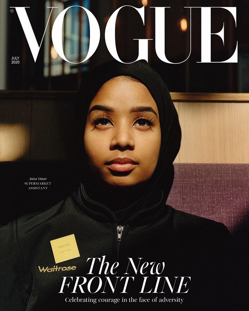 Anisa Omar, a London supermarket worker, is on the cover of 'British Vogue' this July. 'British Vogue' / Instagram