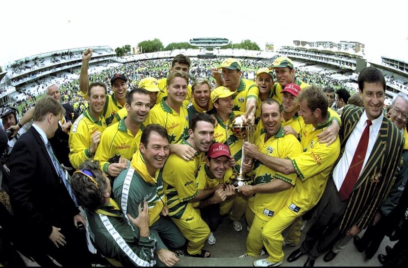20 Jun 1999:  Australia lift the trophy after victory in the Cricket World Cup Final over Pakistan at Lord's in London. Australia won by 8 wickets. \ Mandatory Credit: Mike Hewitt /Allsport