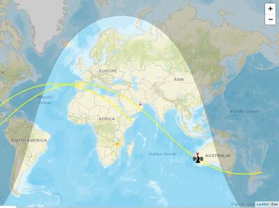 This image from tracking site NY20.com shows the satellite's path. It is not known when it will fall to Earth. Photo: NY20.com