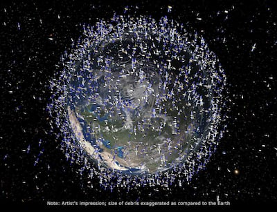 A file artist's impression released in 2011 by the European Space Agency shows the debris field in low-Earth orbit. AFP