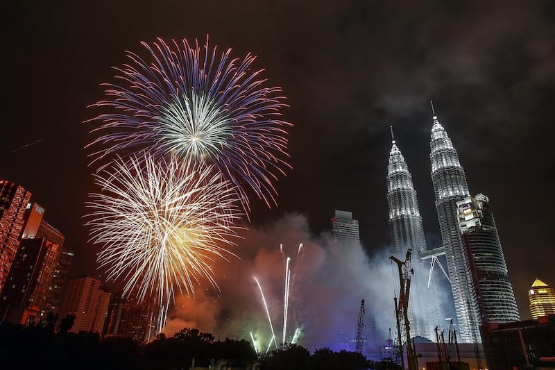 Fireworks near Malaysia's landmark Petronas Towers during the New Year celebrations in Kuala Lumpur, Malaysia. Azhar Rahim/EPA