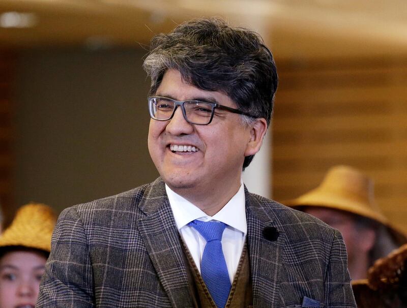 FILE - In this Oct. 10, 2016 file photo, author and filmmaker Sherman Alexie appears at a celebration of Indigenous Peoples' Day at Seattle's City Hall. The American Library Association tells The Associated Press that Alexie has declined the Carnegie Medal he received last month. He was given the $5,000 award for nonfiction for his memoir "You Don't Have To Say You Love Me." He has since faced multiple allegations of sexual harassment and issued a statement acknowledging wrongdoing. (AP Photo/Elaine Thompson, File)