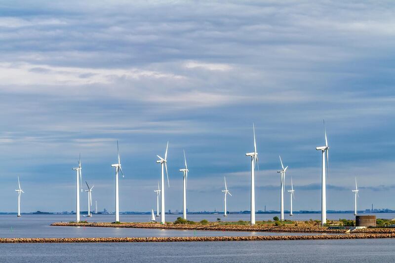 H91FA9 Wind Turbines In Copenhagen Harbour Denmark. Graham Mulrooney / Alamy Stock Photo